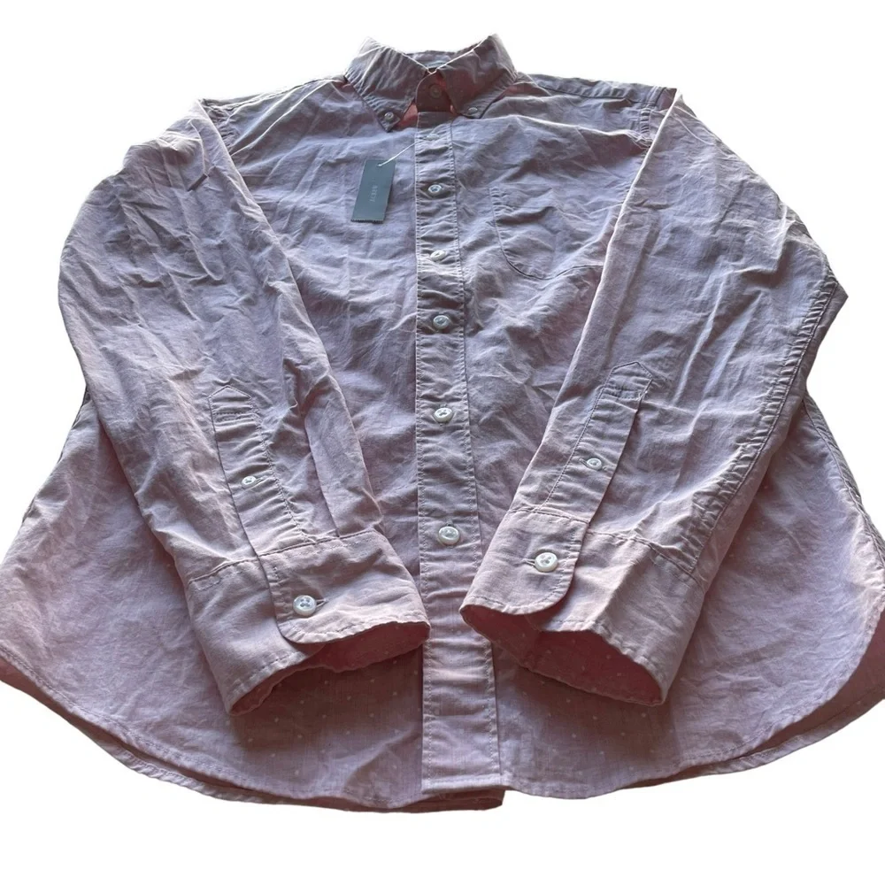 J. Crew Secret Wash Slim Untucked Shirt Pink Small Short Polka Dot NWT Barbie